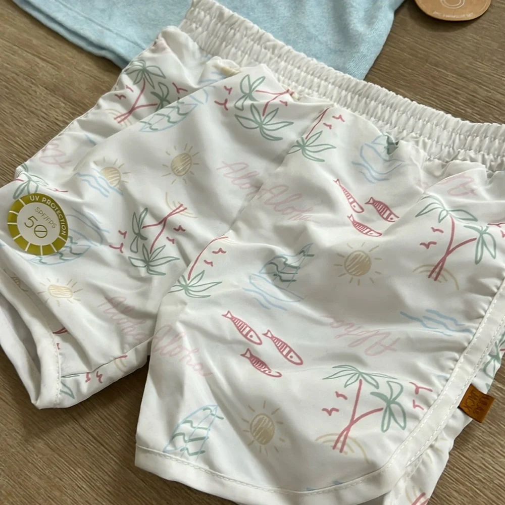 Lila & Jack Toddler Boy Swim 3 Piece Set Shirt Trunks Sunglasses 18 months 3T 4T